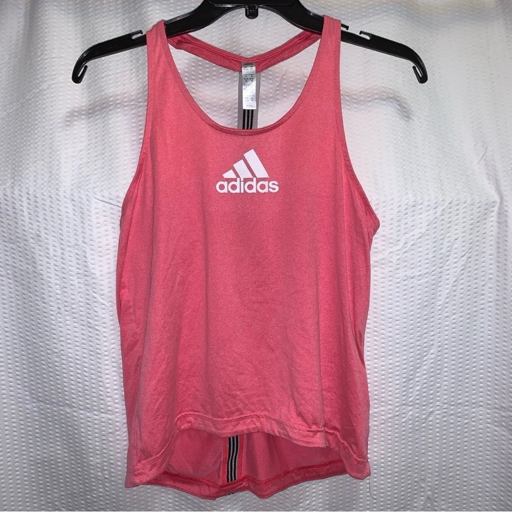 (SOLD DEPOP) Adidas Women’s Racerback Tank Top - Pink/White/Black - Size XS